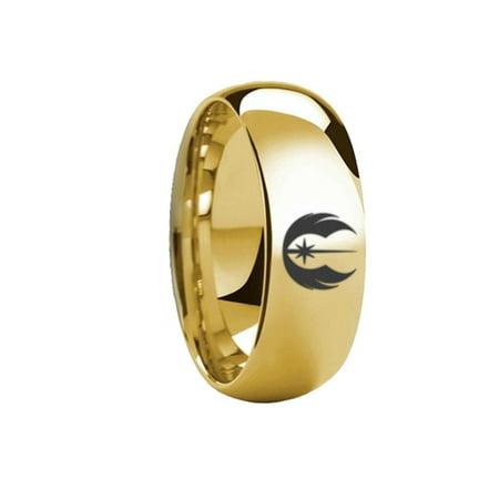 Thorsten Star Wars Jedi Order Symbol Design Ring Polished Gold Plated Tungsten Domed Style 8mm Wide from Roy Rose Jewelry 